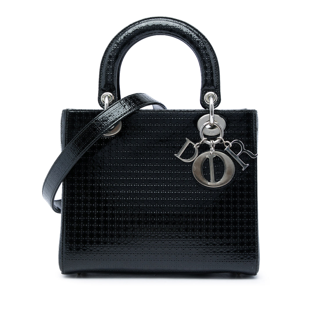 Dior Sac à main Métallisé Microcannage Lady Dior Moyen Noir – vue principale – GABY PARIS
