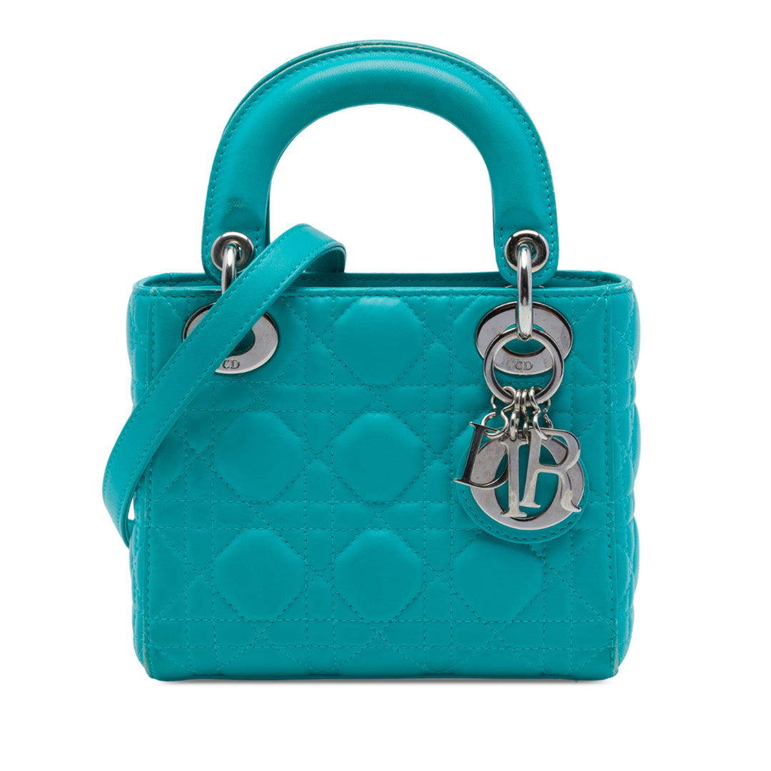 Dior Lady Dior Cannage Mini Cuir d'agneau Bleu – vue principale – GABY PARIS
