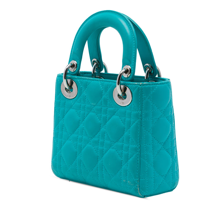 Dior Lady Dior Cannage Mini Cuir d'agneau Bleu – vue 2 – GABY PARIS
