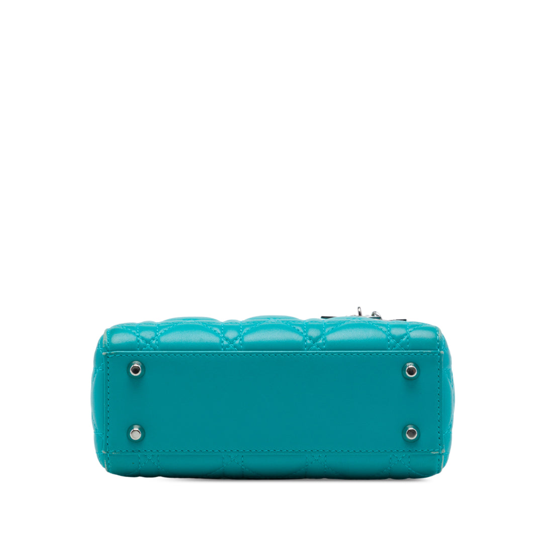 Dior Lady Dior Cannage Mini Cuir d'agneau Bleu – vue 3 – GABY PARIS