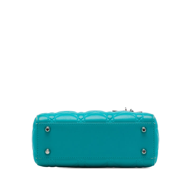 Dior Lady Dior Cannage Mini Cuir d'agneau Bleu – vue 3 – GABY PARIS