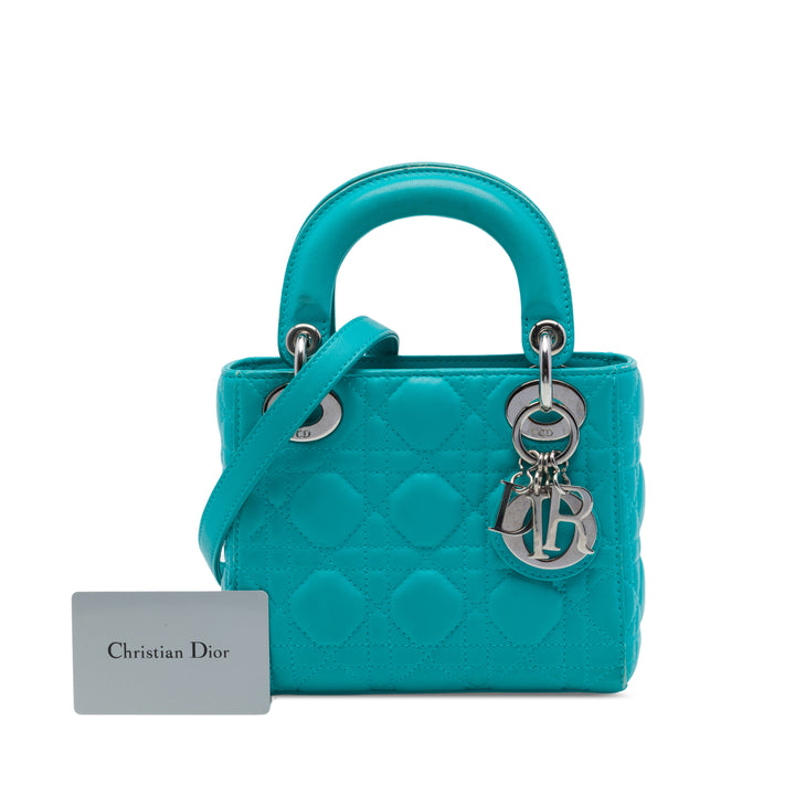 Dior Lady Dior Cannage Mini Cuir d'agneau Bleu – vue 7 – GABY PARIS
