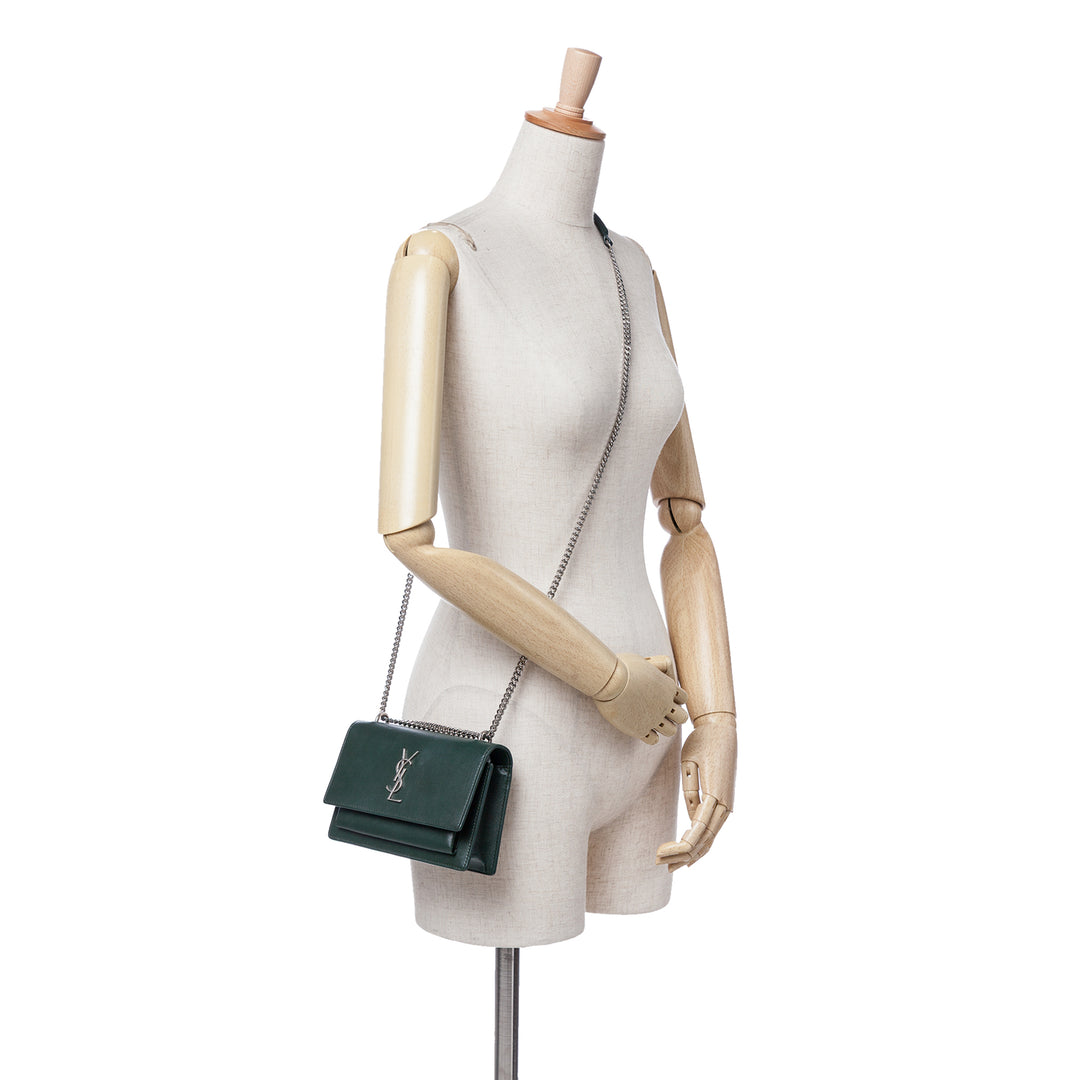 Leather Monogram Sunset Chain Wallet Green - Gaby Paris