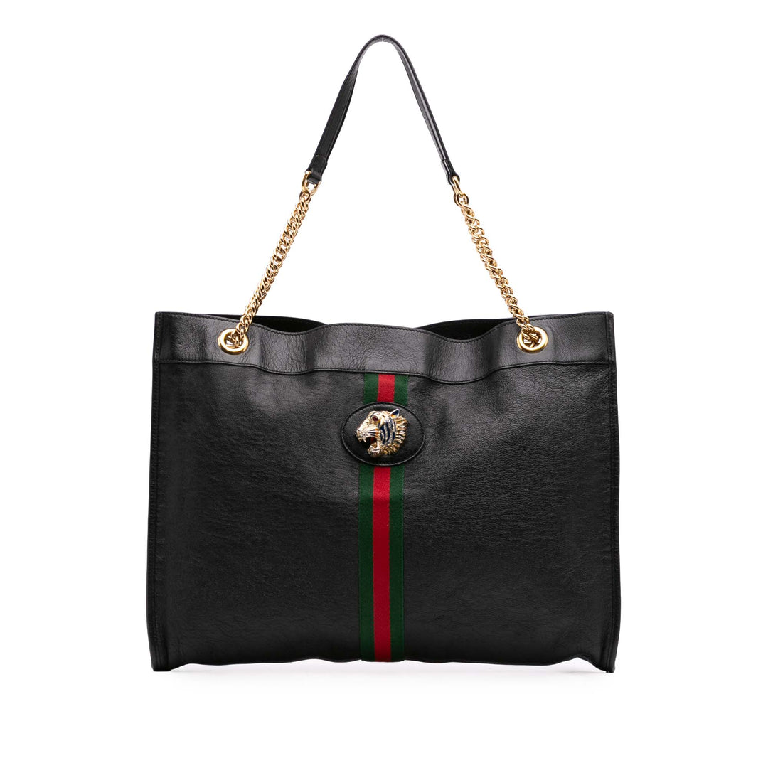 Large Web Leather Rajah Tote Black - Gaby Paris
