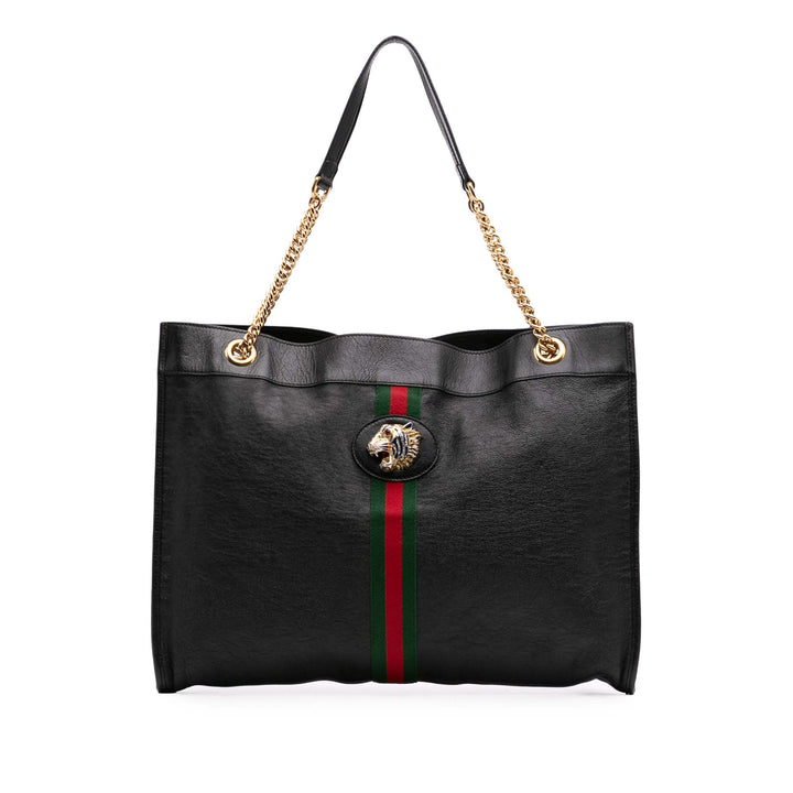 Large Web Leather Rajah Tote Black - Gaby Paris