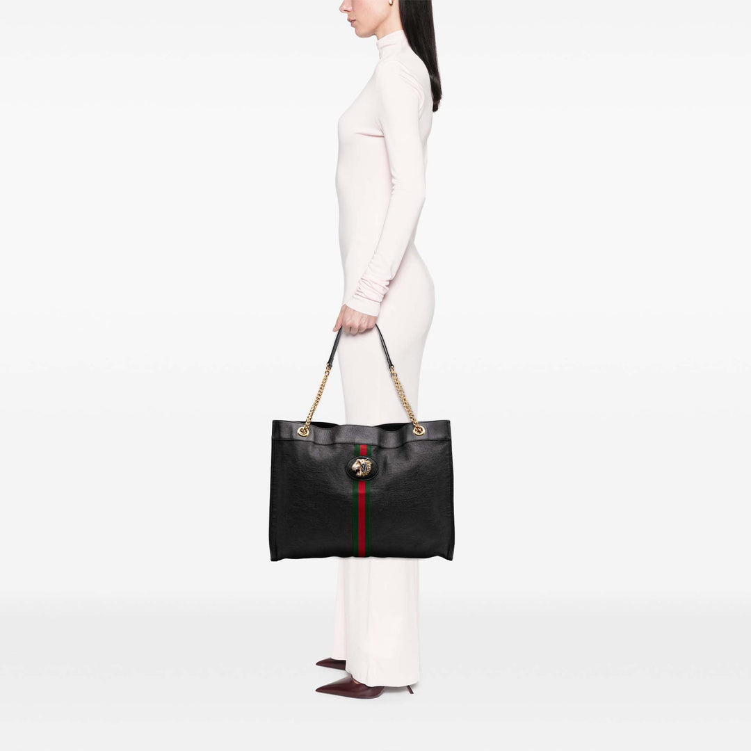 Large Web Leather Rajah Tote Black - Gaby Paris