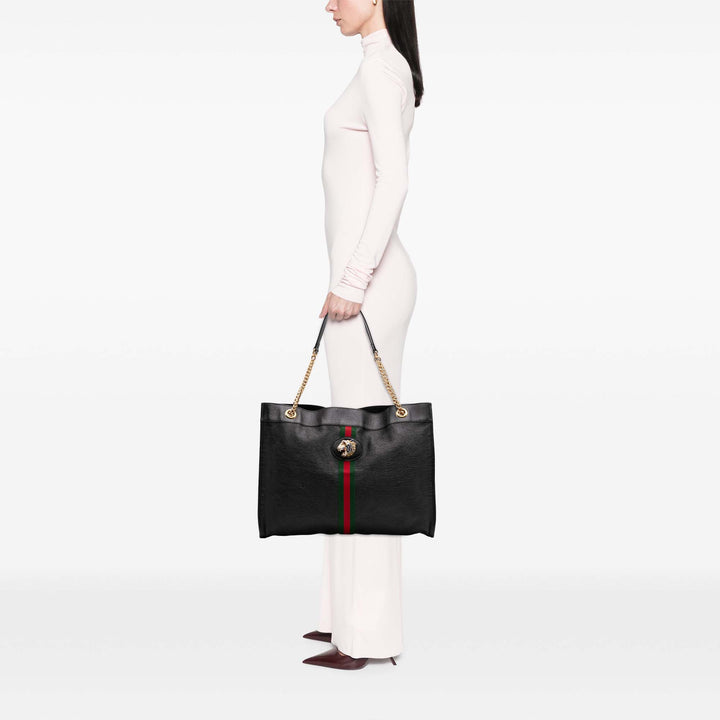 Large Web Leather Rajah Tote Black - Gaby Paris