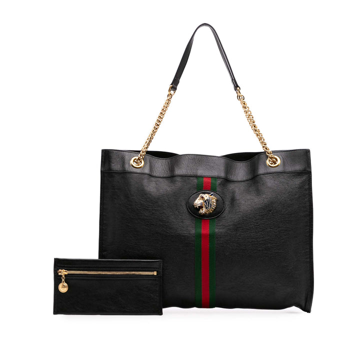 Large Web Leather Rajah Tote Black - Gaby Paris