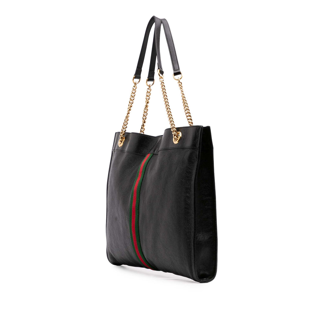 Large Web Leather Rajah Tote Black - Gaby Paris