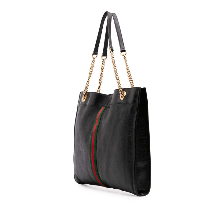 Large Web Leather Rajah Tote Black - Gaby Paris