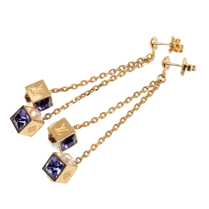 Louis Vuitton plaqué Strass Gamble pendantes fermoir poussette Boucles d'oreilles Métal