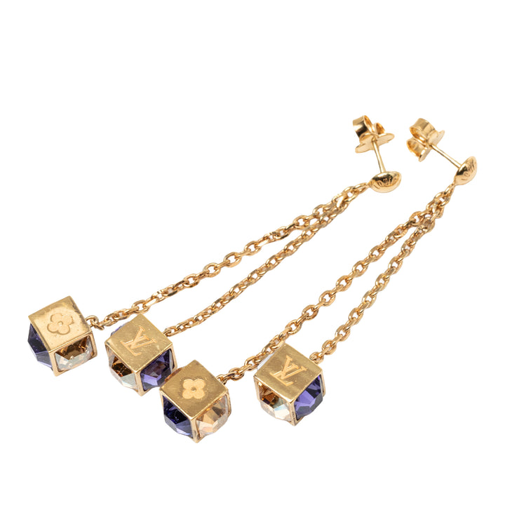 Louis Vuitton plaqué Strass Gamble pendantes fermoir poussette Boucles d'oreilles Métal