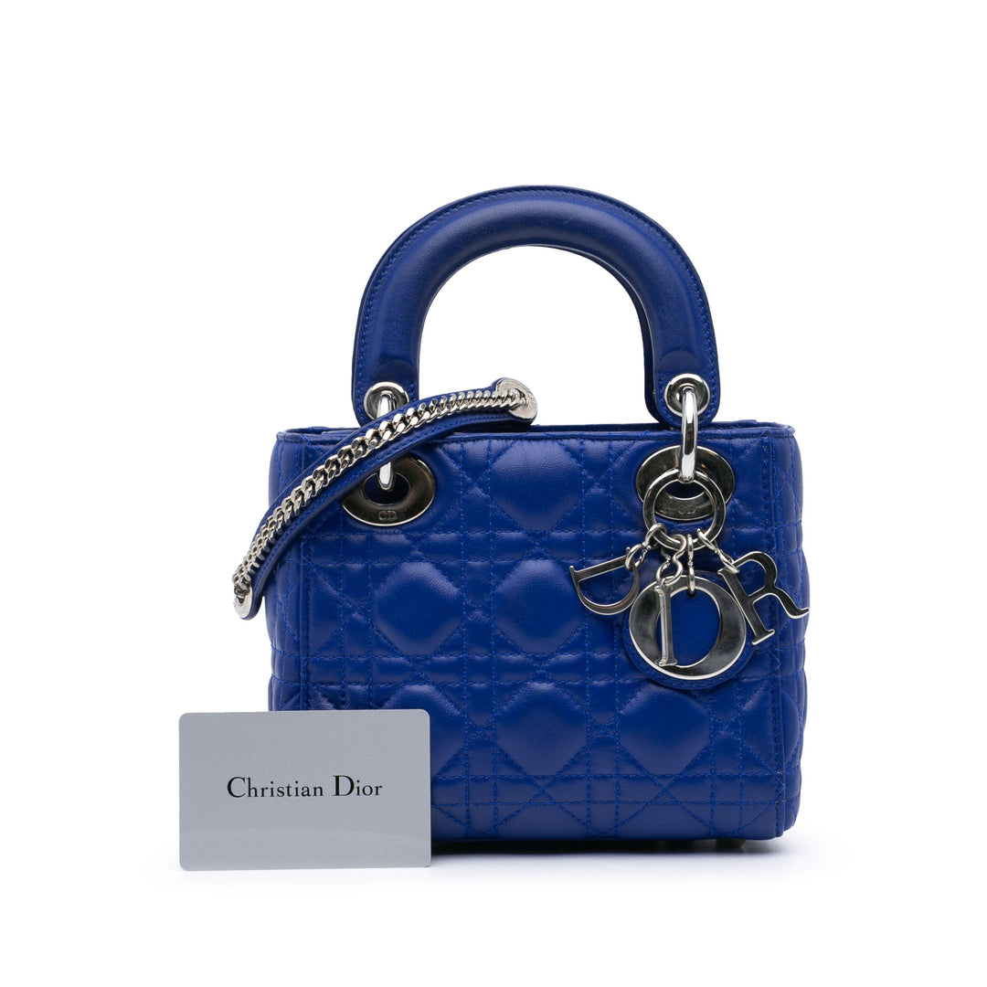 Mini Lambskin Cannage Lady Dior Blue - Gaby Paris