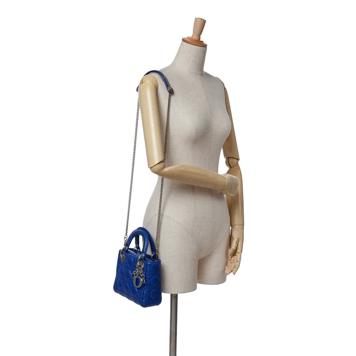 Mini Lambskin Cannage Lady Dior Blue - Gaby Paris