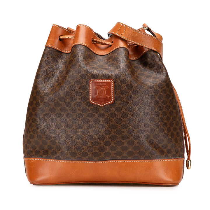 Macadam Coated Canvas Drawstring Bucket Bag Brown - Gaby Paris
