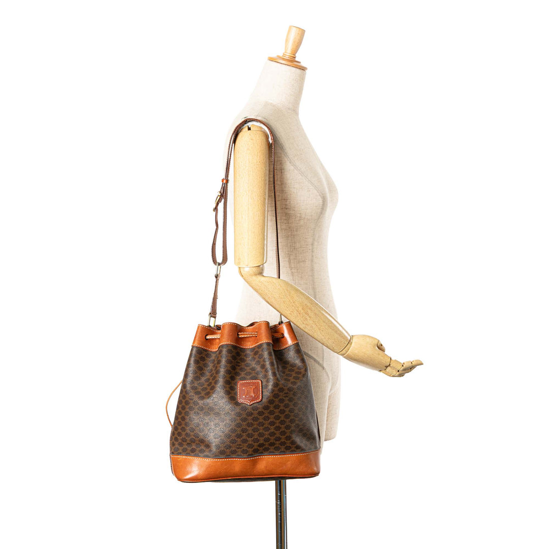 Macadam Coated Canvas Drawstring Bucket Bag Brown - Gaby Paris