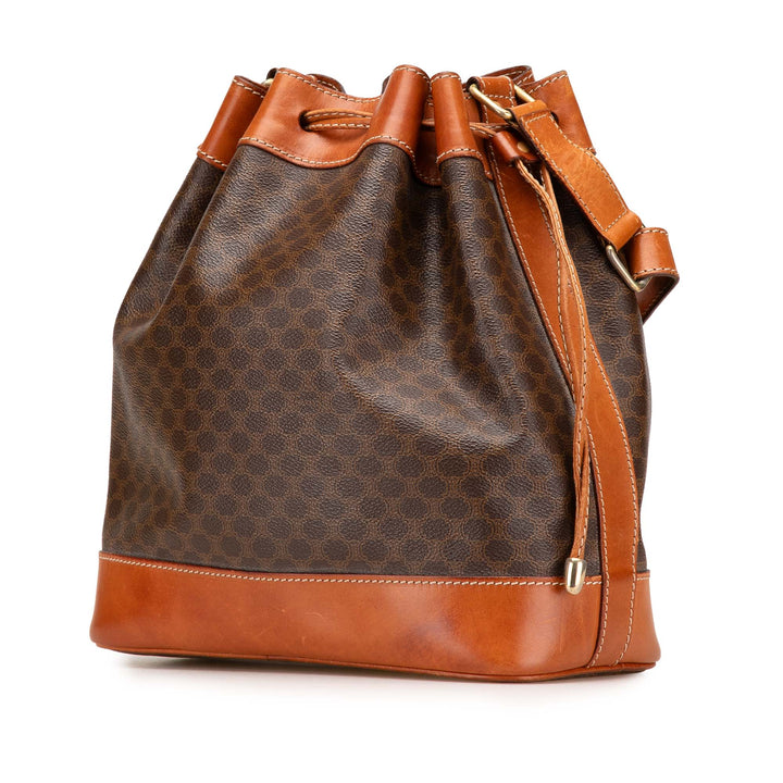 Macadam Coated Canvas Drawstring Bucket Bag Brown - Gaby Paris