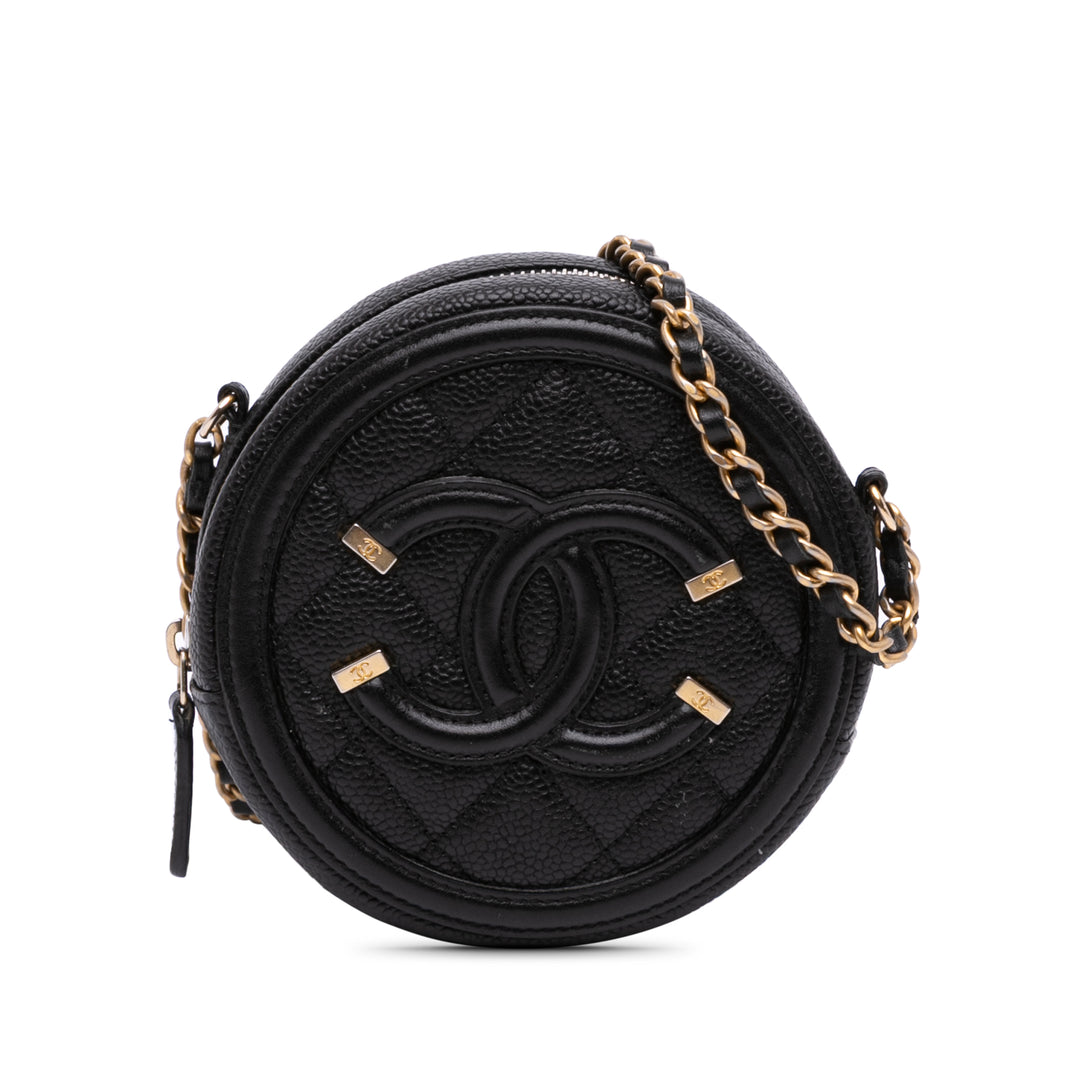 Caviar CC Filigree Round Clutch with Chain Black - Gaby Paris