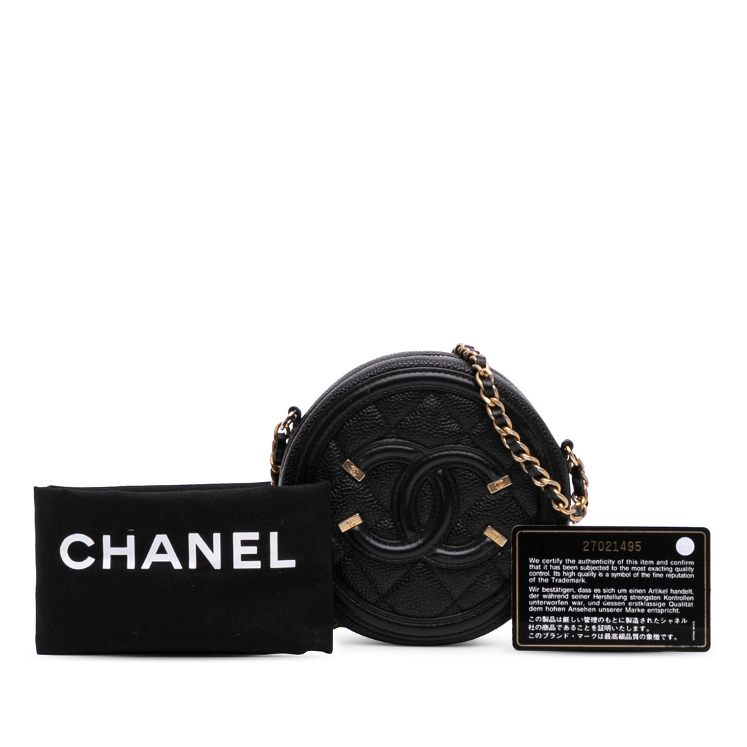 Caviar CC Filigree Round Clutch with Chain Black - Gaby Paris