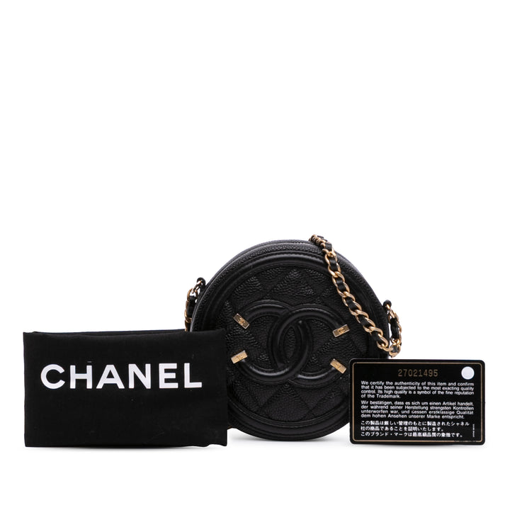 Caviar CC Filigree Round Clutch with Chain Black - Gaby Paris