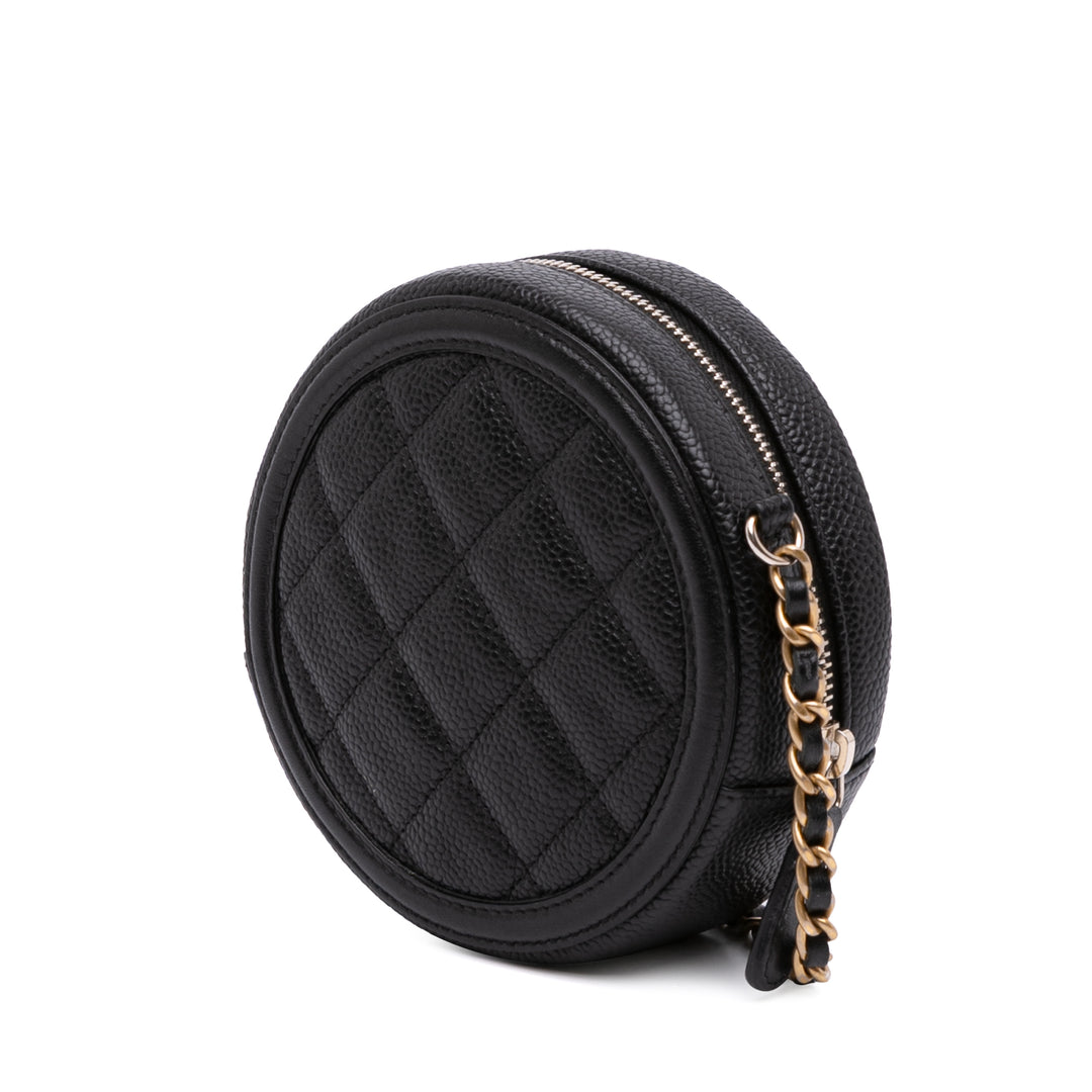 Caviar CC Filigree Round Clutch with Chain Black - Gaby Paris