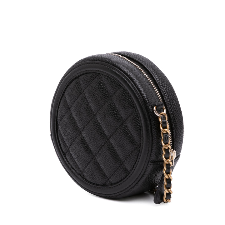 Caviar CC Filigree Round Clutch with Chain Black - Gaby Paris