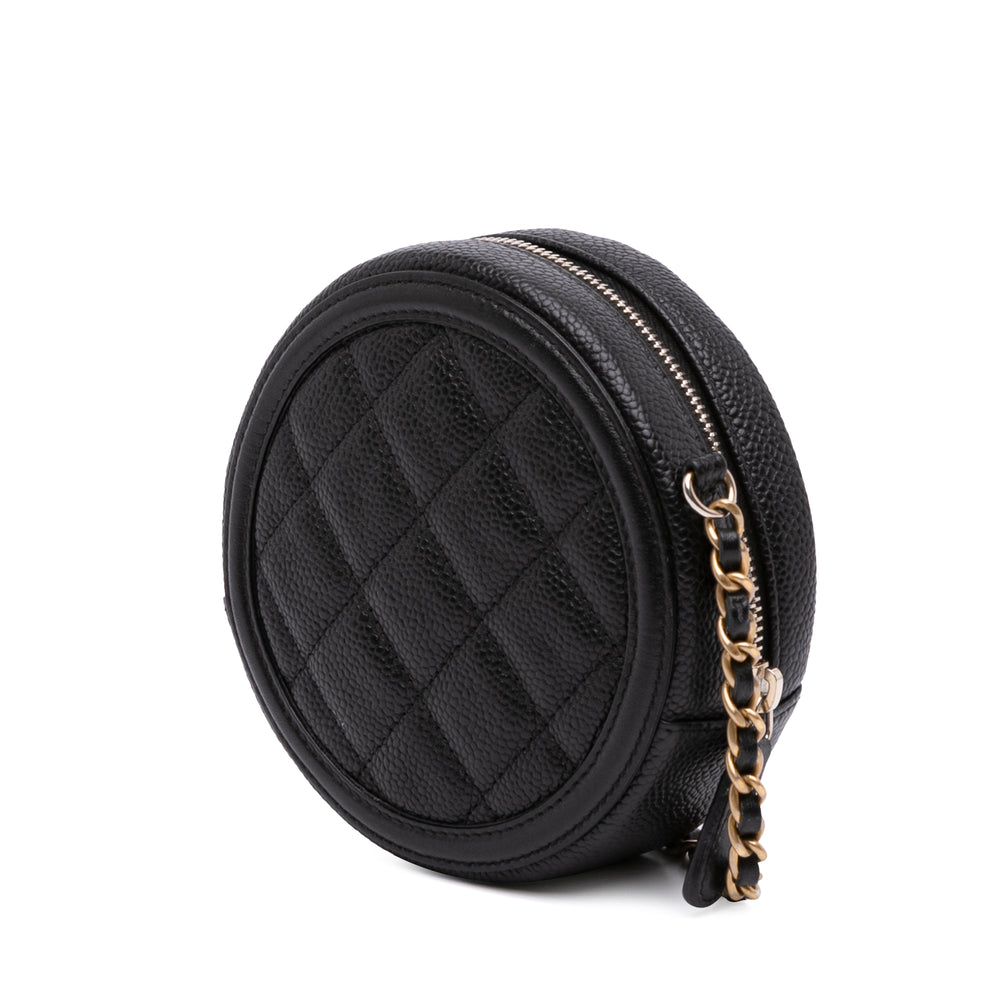 Caviar CC Filigree Round Clutch with Chain Black - Gaby Paris
