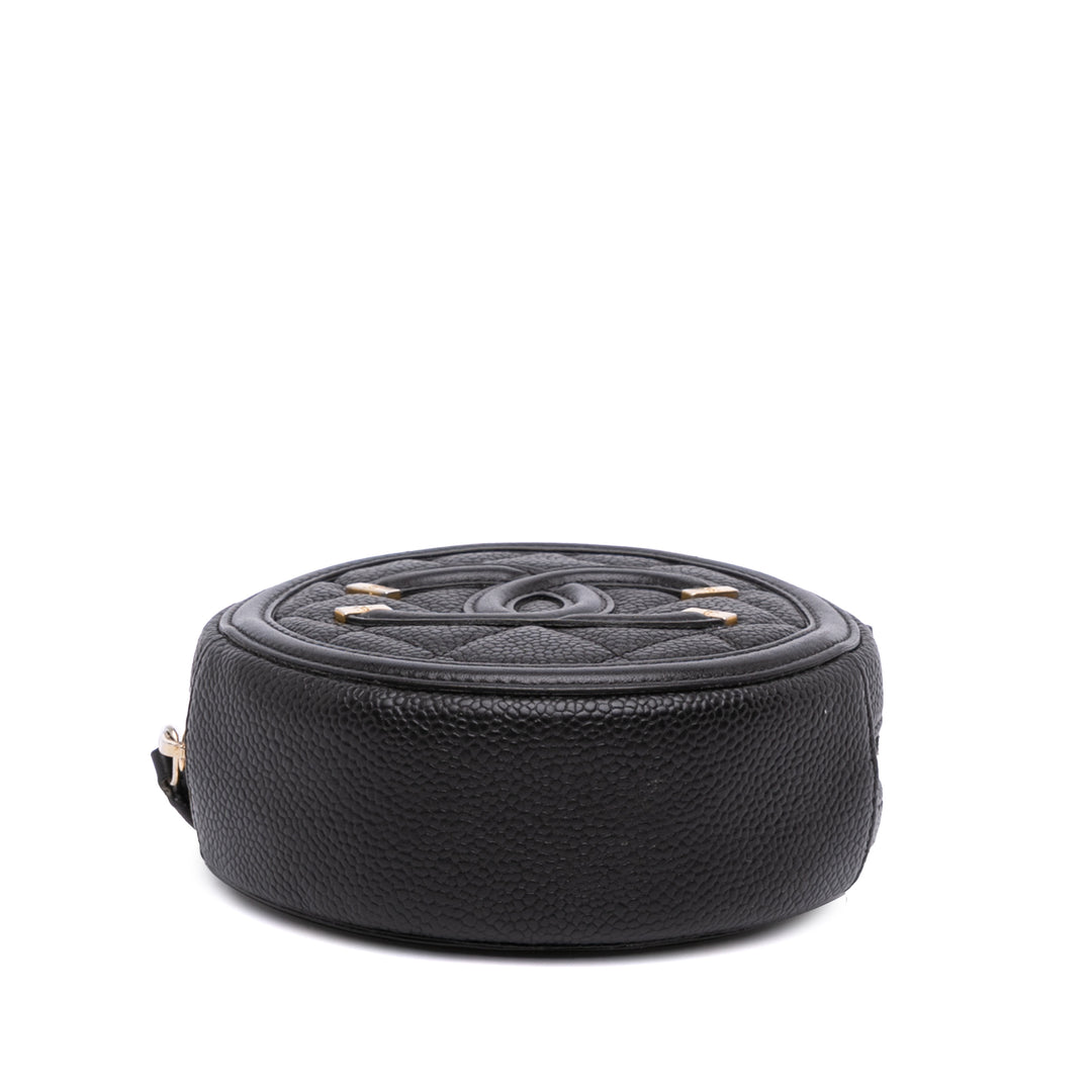 Caviar CC Filigree Round Clutch with Chain Black - Gaby Paris
