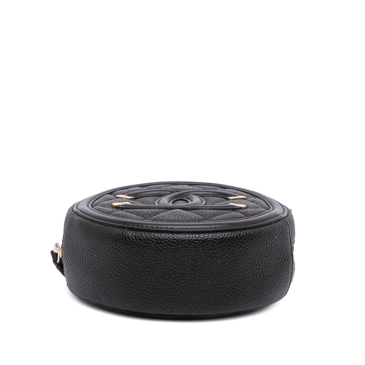 Caviar CC Filigree Round Clutch with Chain Black - Gaby Paris