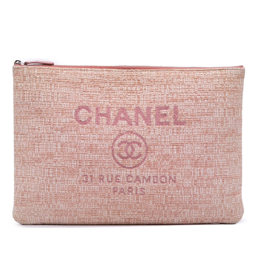 Large Tweed Deauville O Case Clutch Pink - Gaby Paris