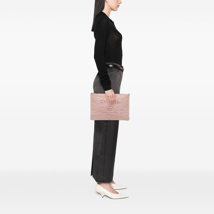 Large Tweed Deauville O Case Clutch Pink - Gaby Paris