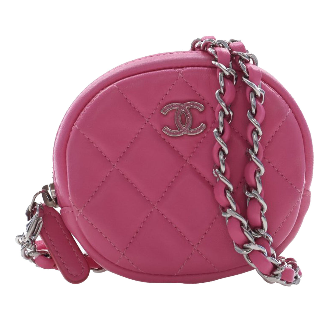 Chanel CC Matelassé Zippé Porte-monnaie avec chaîne Cuir d'agneau