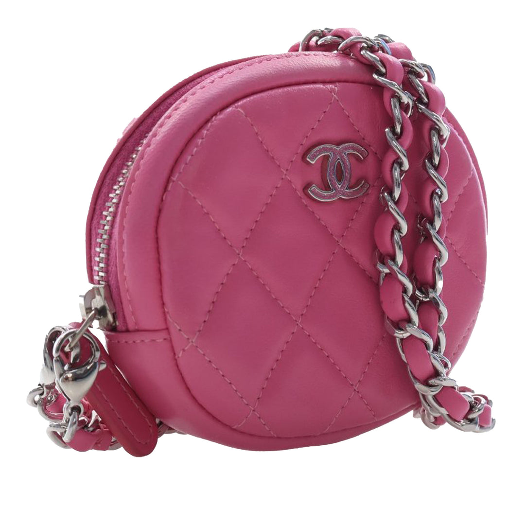 Chanel CC Matelassé Zippé Porte-monnaie avec chaîne Cuir d'agneau