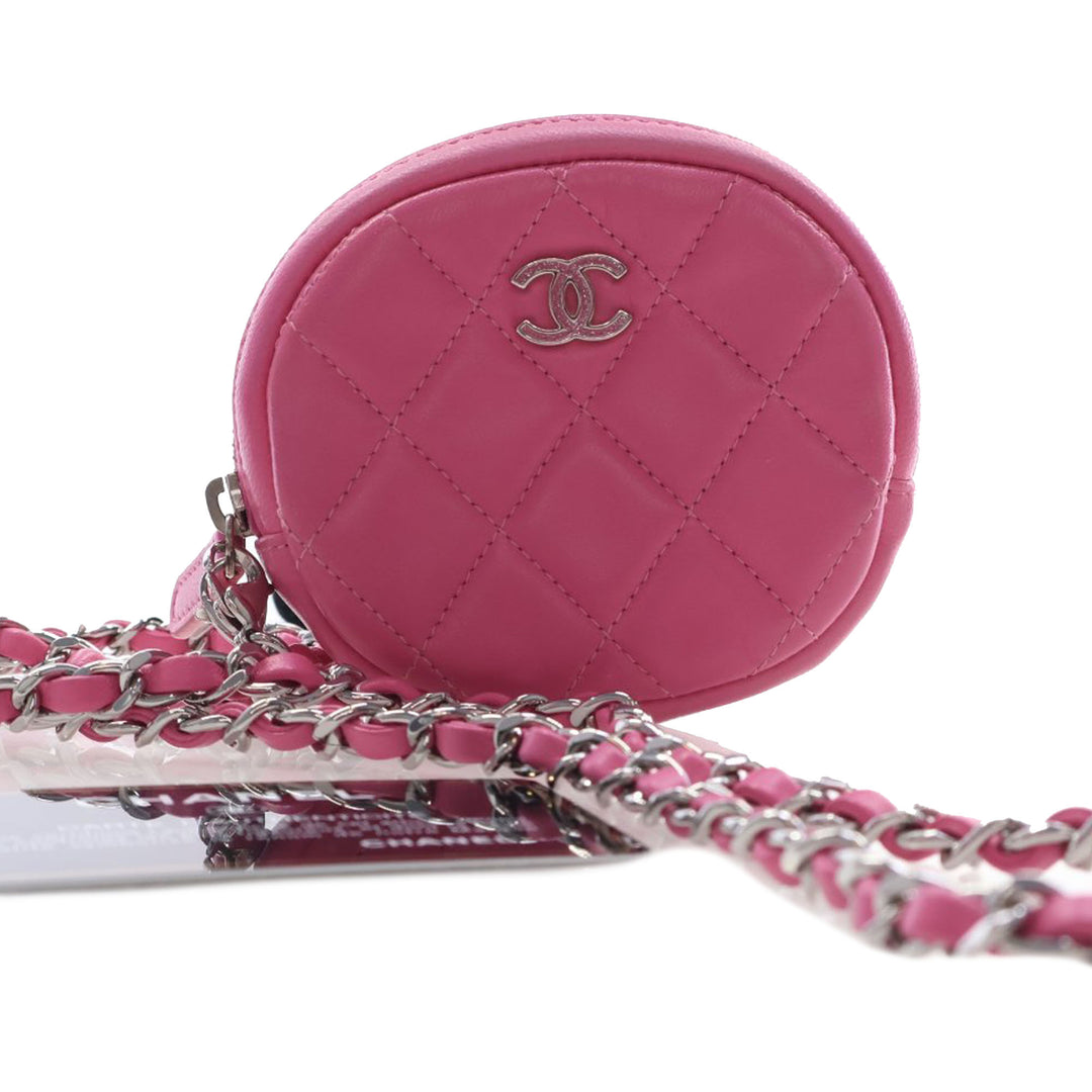 Chanel CC Matelassé Zippé Porte-monnaie avec chaîne Cuir d'agneau