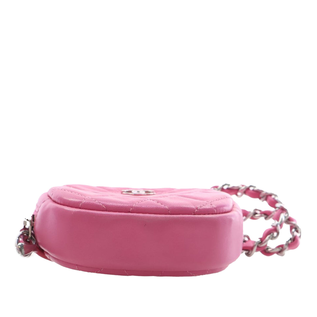 Chanel CC Matelassé Zippé Porte-monnaie avec chaîne Cuir d'agneau