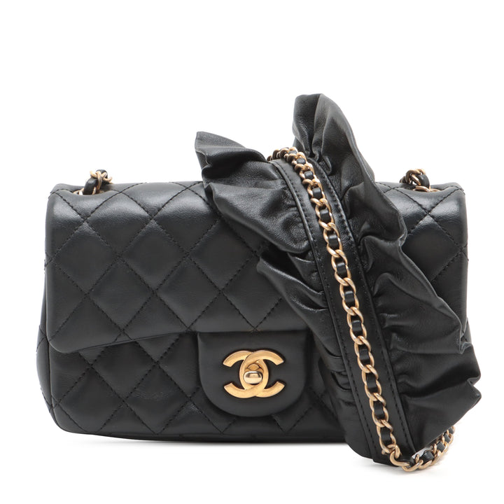 Chanel Mini Rectangular Classic Cuir d’agneau Romance Simple rabat Noir