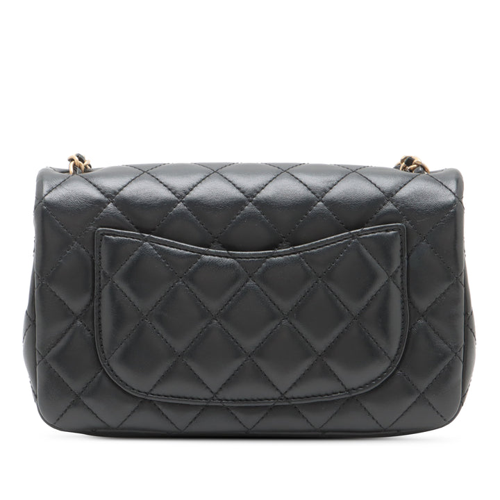 Chanel Mini Rectangular Classic Cuir d’agneau Romance Simple rabat Noir