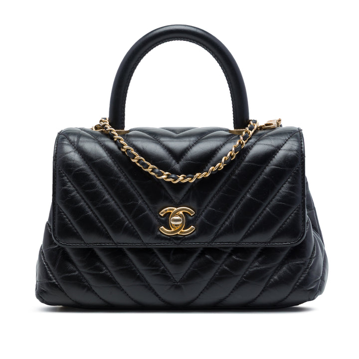 Chevron vieilli Coco sac à Mini Cuir de veau Noir
