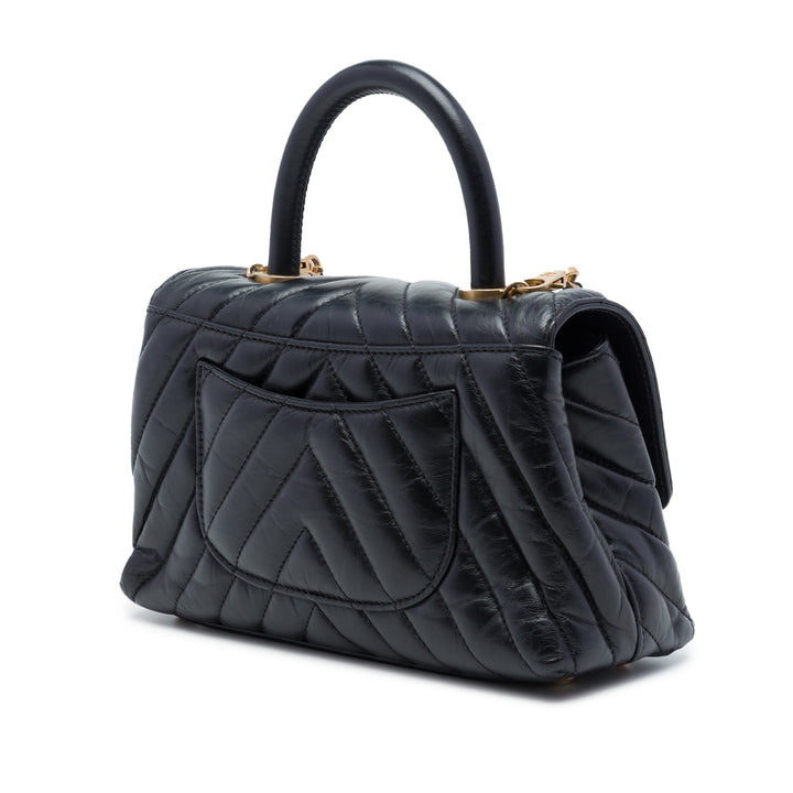 Chevron vieilli Coco sac à Mini Cuir de veau Noir