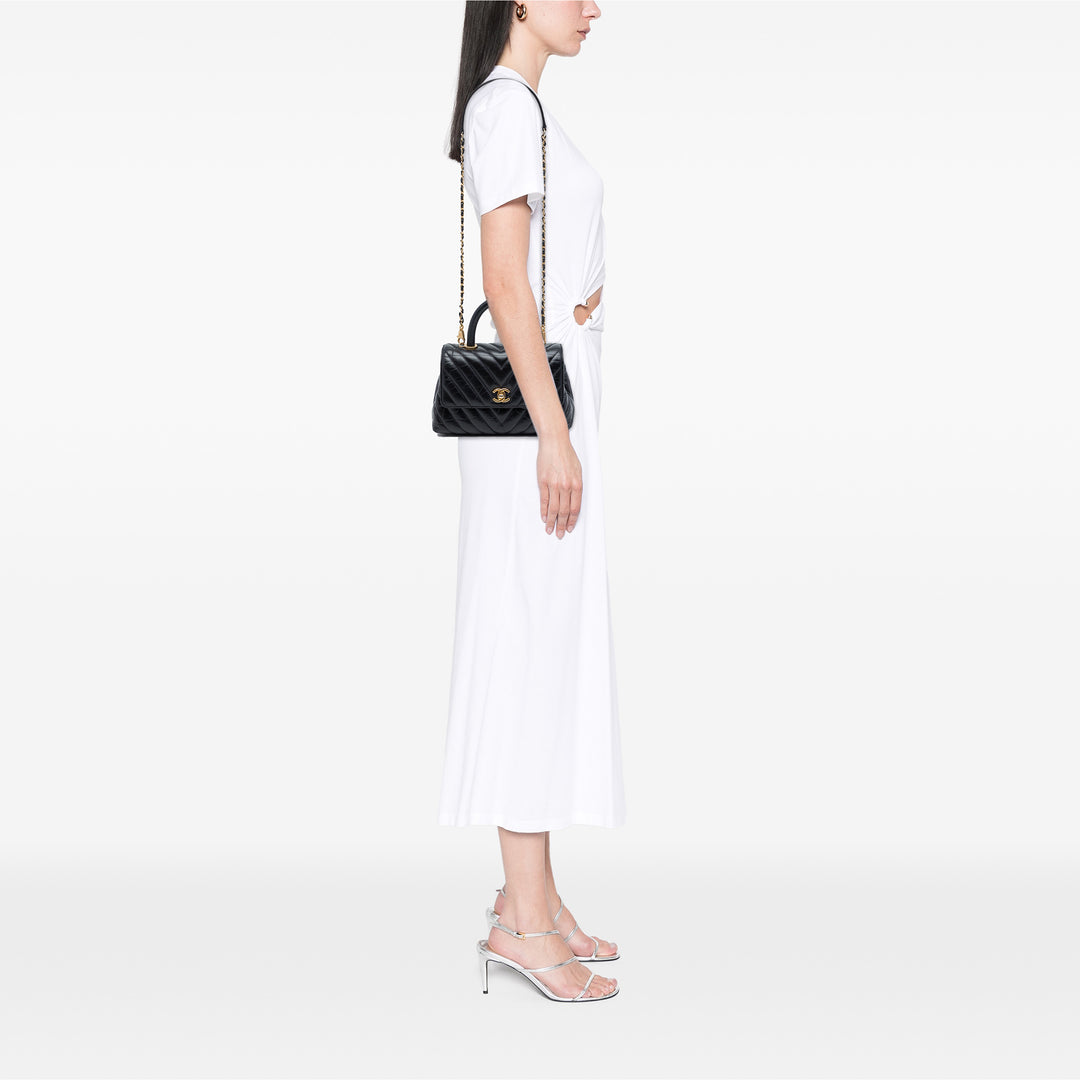 Chevron vieilli Coco sac à Mini Cuir de veau Noir