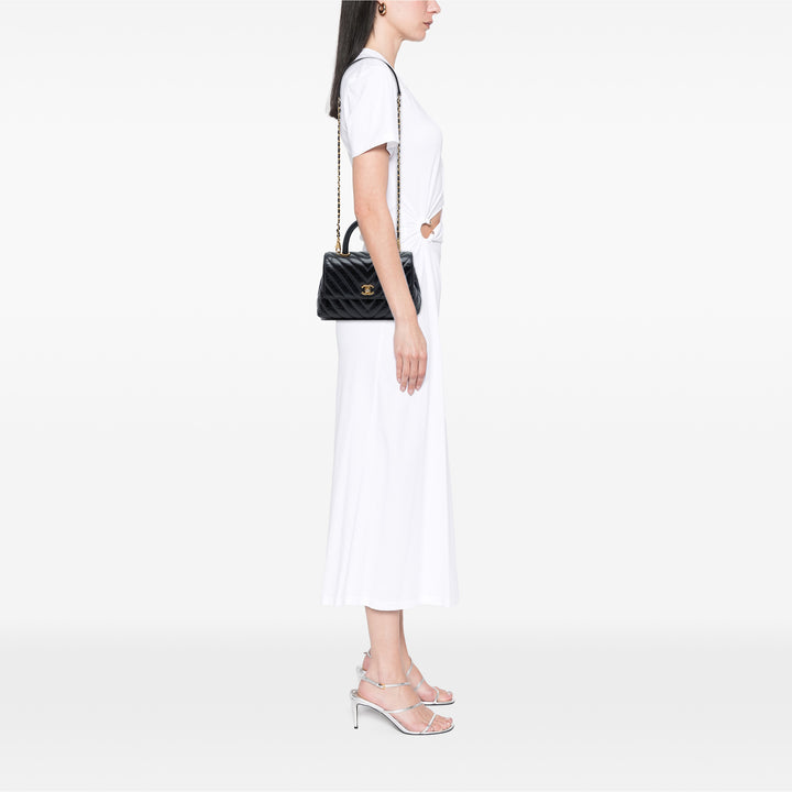 Chevron vieilli Coco sac à Mini Cuir de veau Noir