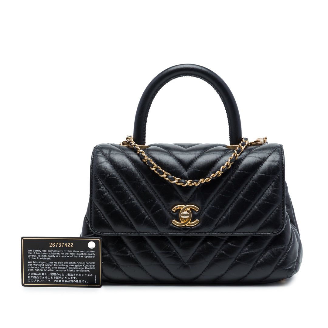 Chevron vieilli Coco sac à Mini Cuir de veau Noir