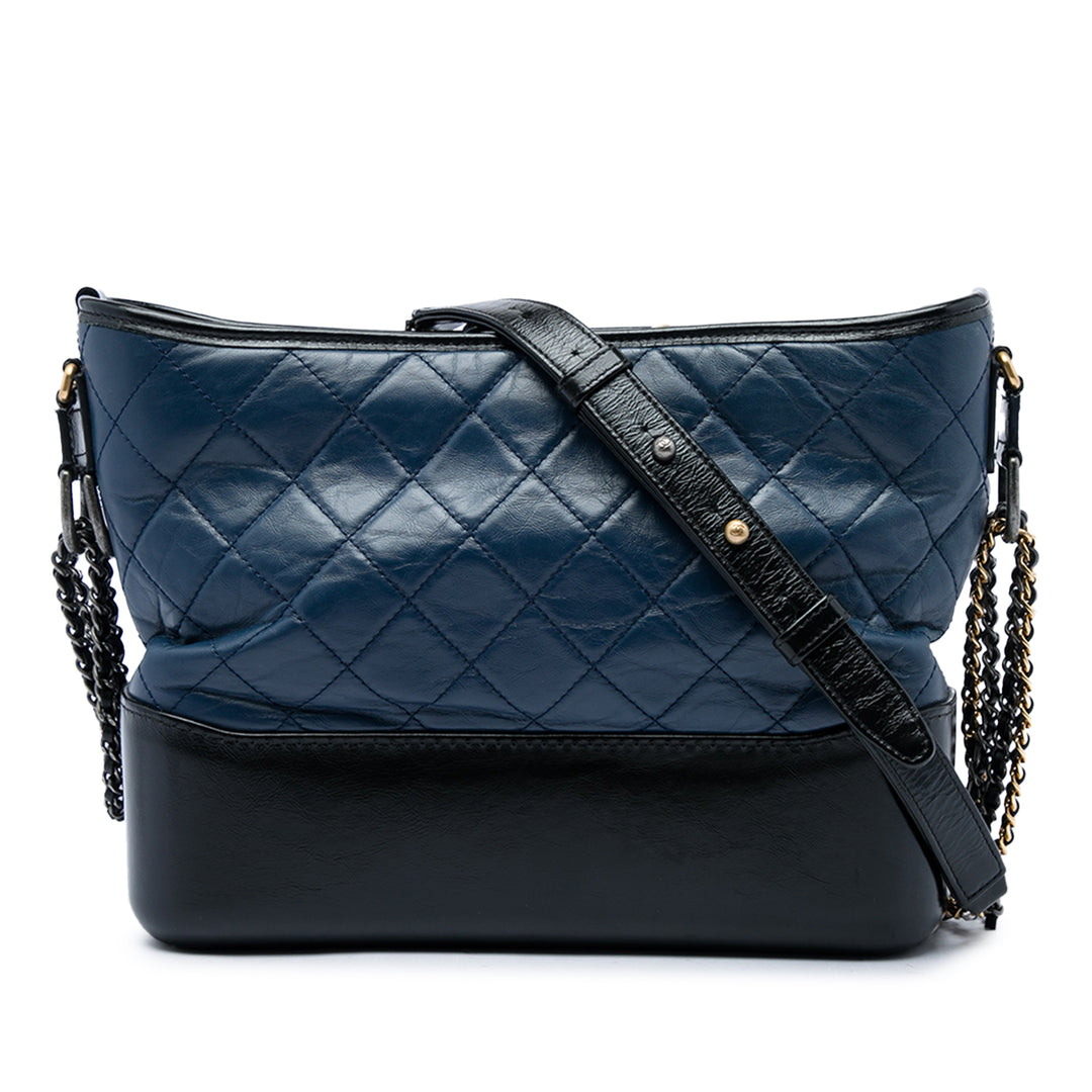Chanel Bicolore Matelassé vieilli Gabrielle Hobo Moyen Cuir de veau Noir