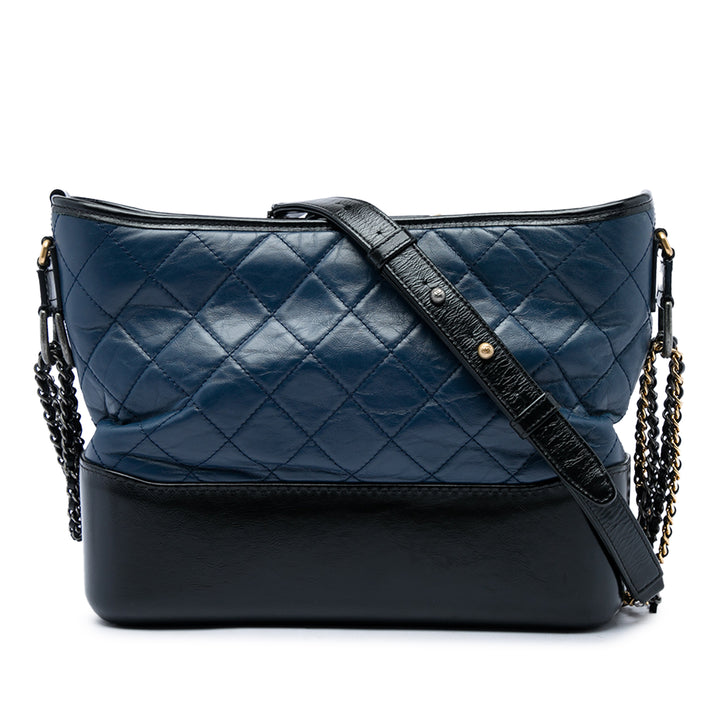 Chanel Bicolore Matelassé vieilli Gabrielle Hobo Moyen Cuir de veau Noir