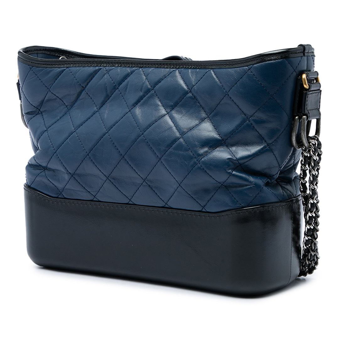 Chanel Bicolore Matelassé vieilli Gabrielle Hobo Moyen Cuir de veau Noir
