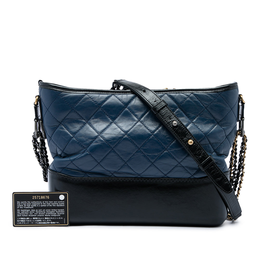 Chanel Bicolore Matelassé vieilli Gabrielle Hobo Moyen Cuir de veau Noir