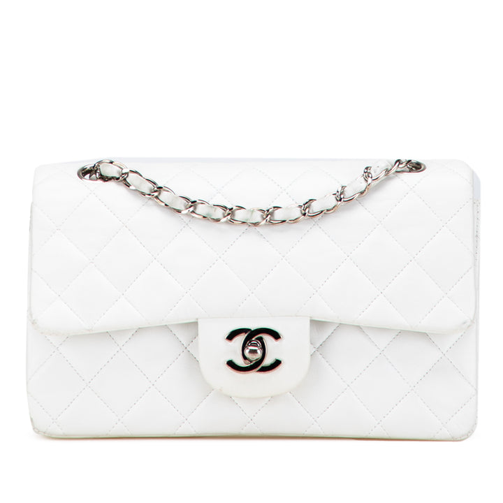 Chanel Small Classic Cuir d’agneau Double rabat Blanc