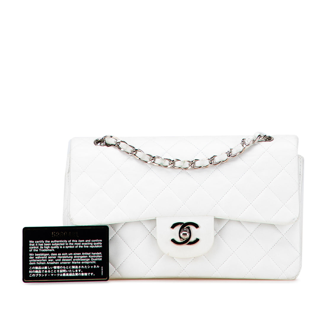 Chanel Small Classic Cuir d’agneau Double rabat Blanc