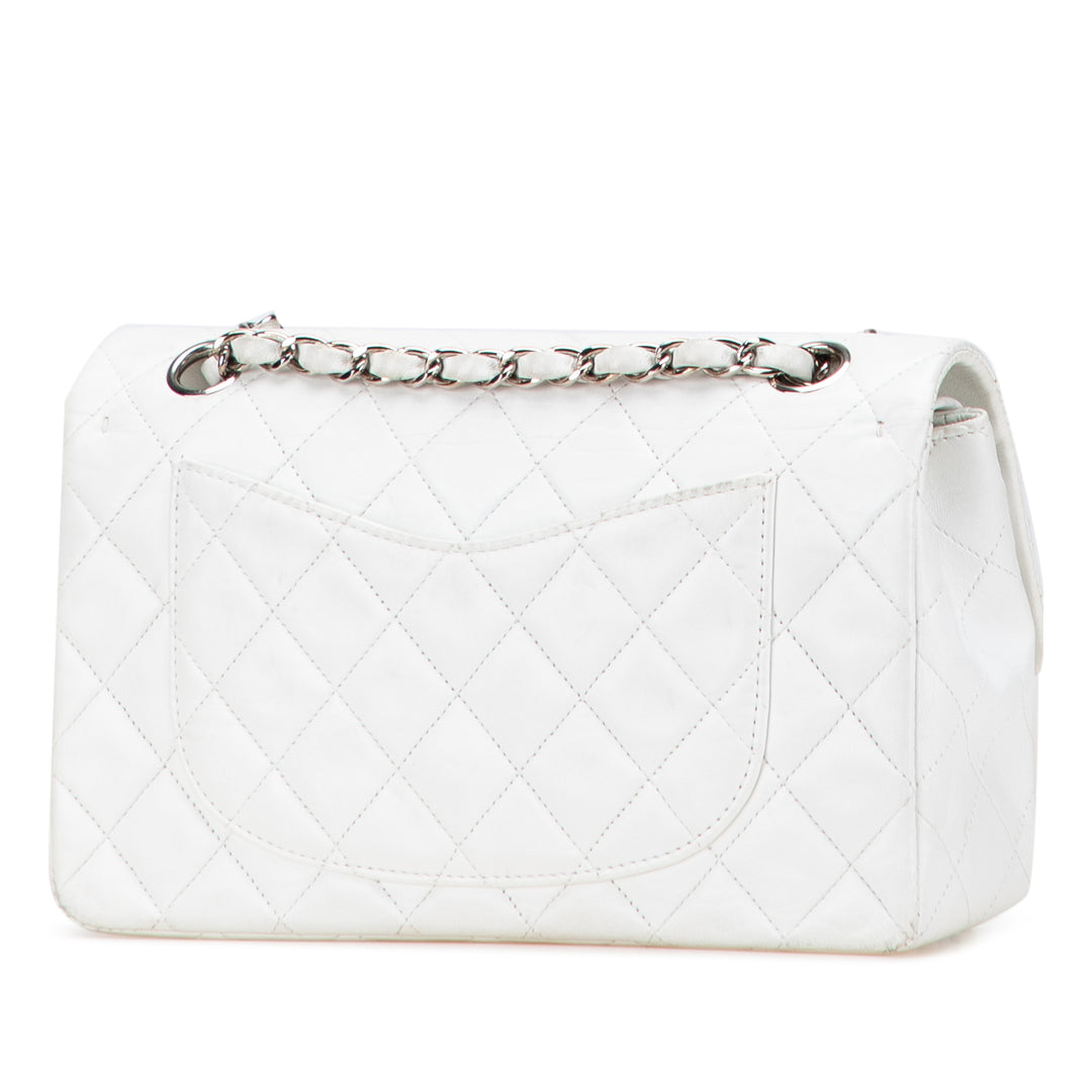 Chanel Small Classic Cuir d’agneau Double rabat Blanc