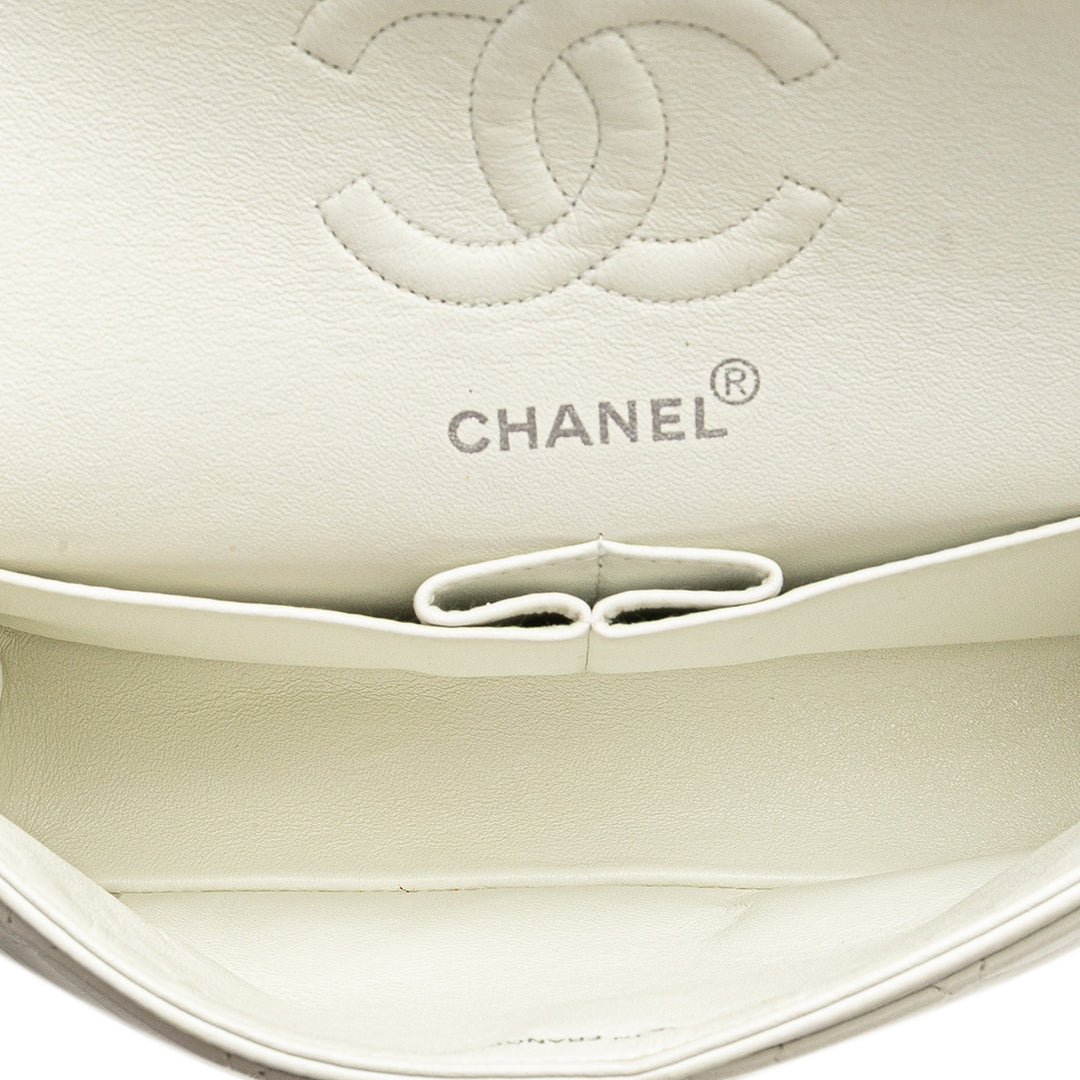 Chanel Small Classic Cuir d’agneau Double rabat Blanc